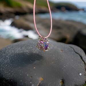 Pink Rhinestone Tree on thong necklace 18 inch